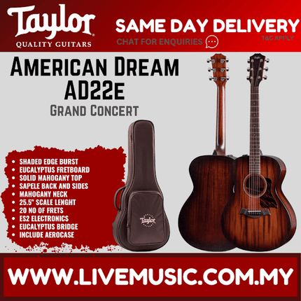 Taylor American Dream AD22e Grand Concert Mahogany Acoustic Guitar, Shaded Edge Burst