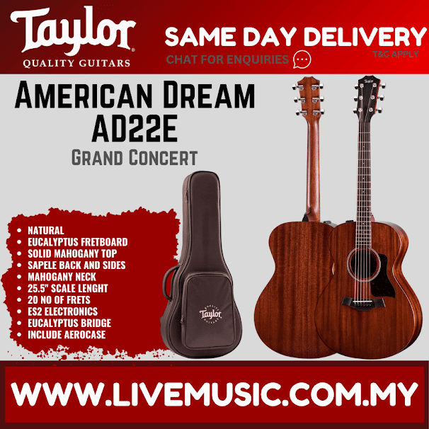 Taylor American Dream AD22e Grand Concert Mahogany Acoustic Guitar w/AeroCase, Natural