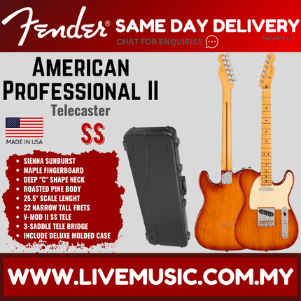 Fender American Professional II Telecaster Electric Guitar, Maple Fretboard - Sienna Sunburst