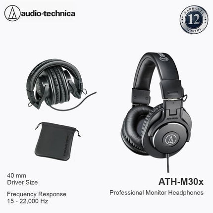 Audio Technica ATH-M30x Professional Monitor Headphone - Black (Audio-Technica M30x)