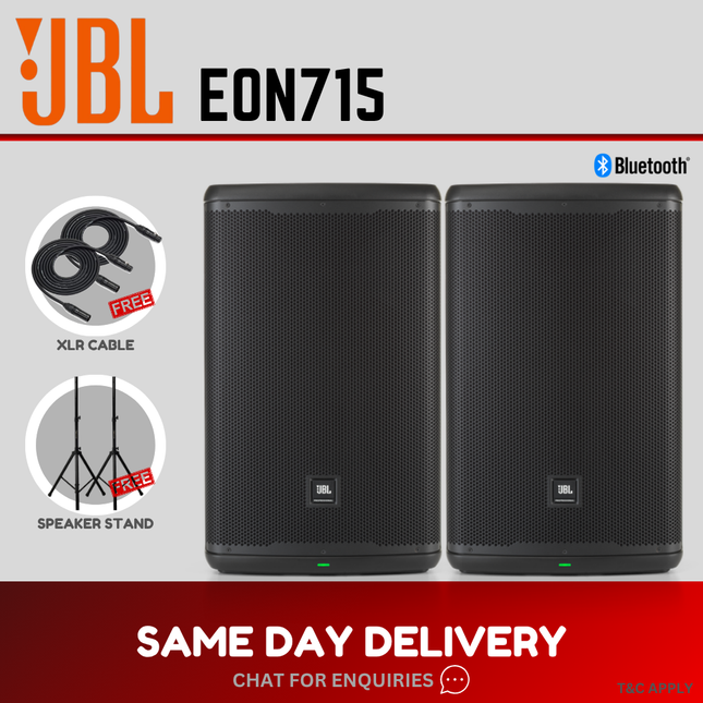 JBL EON715 1300W 15" Powered Speaker With Speaker Stand And Cable - Pair ( EON 715 )