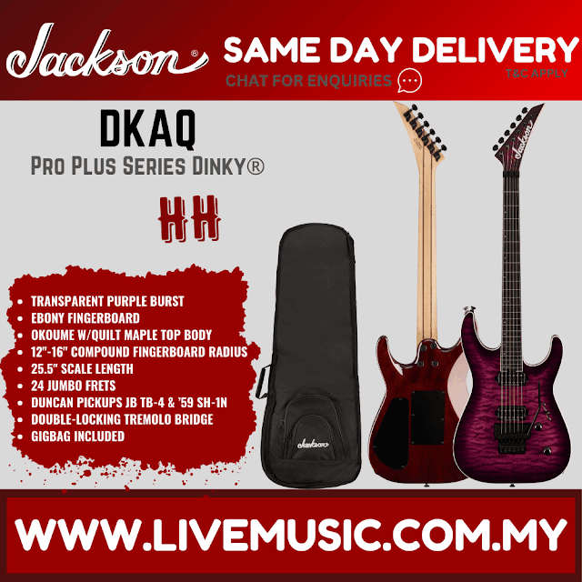 Jackson Pro Plus Series Dinky DKAQ Electric Guitar, Ebony FB, Transparent Purple Burst