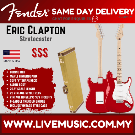 Fender Artist Eric Clapton Stratocaster Guitar, Maple Fretboard with Deluxe Hardshell Case - Torino Red