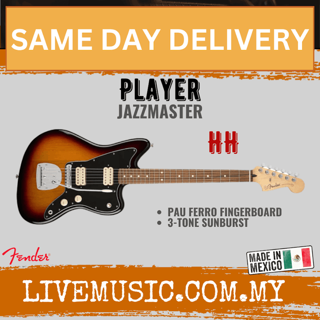 Fender Player Jazzmaster Electric Guitar, Pau Ferro Fretboard - 3-Tone Sunburst