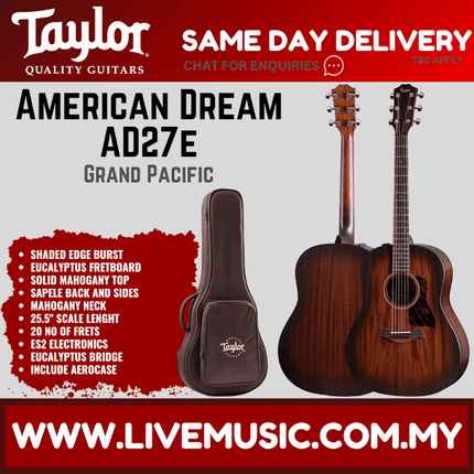 Taylor American Dream AD27e Grand Pacific Mahogany Acoustic Guitar, Shaded Edge Burst