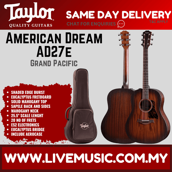 Taylor American Dream AD27e Grand Pacific Mahogany Acoustic Guitar, Shaded Edge Burst