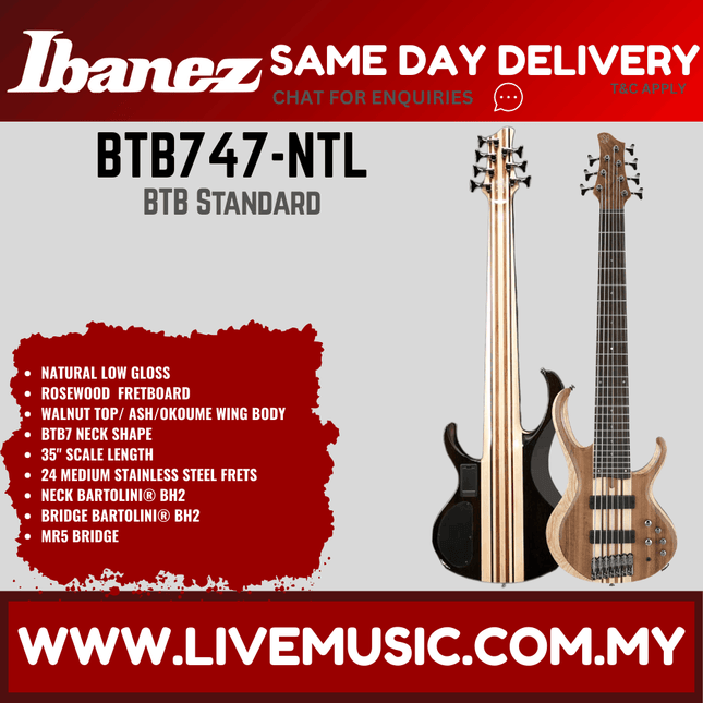 Ibanez Standard BTB747 7-String Electric Bass Guitar - Natural Low Gloss (BTB747-NTL)