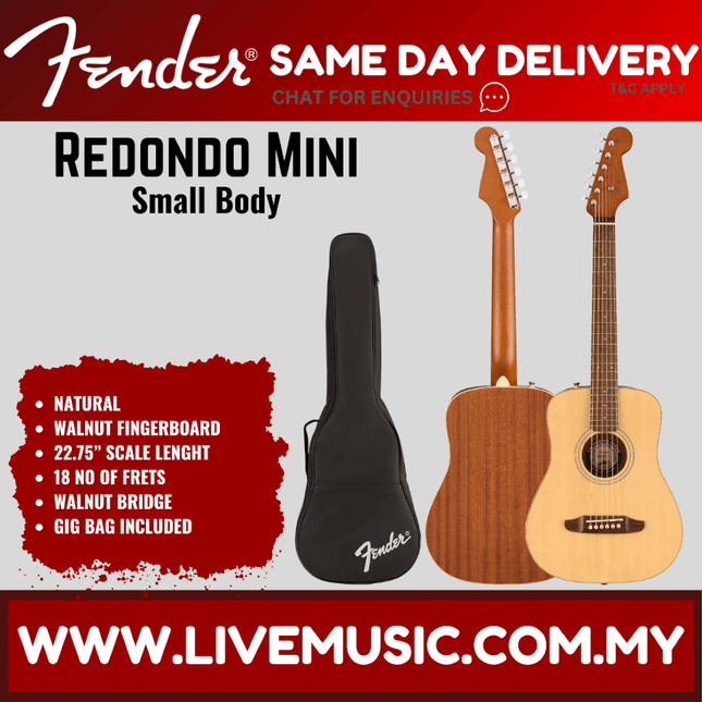 Natural mini acoustic guitar with black gig bag