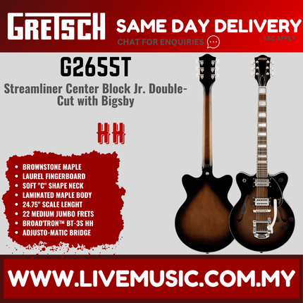 Gretsch G2655T Streamliner Centre Block Jr Double-Cut Guitar w/Bigsby, Brownstone Maple