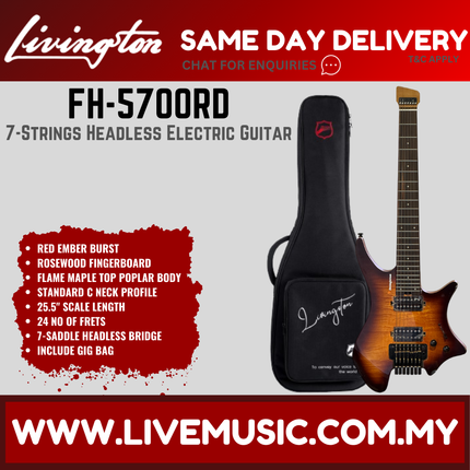 Livingston FH-5700 7-String Headless Electric Guitar, RW Fretboard - ( FH5700 FH 5700 )