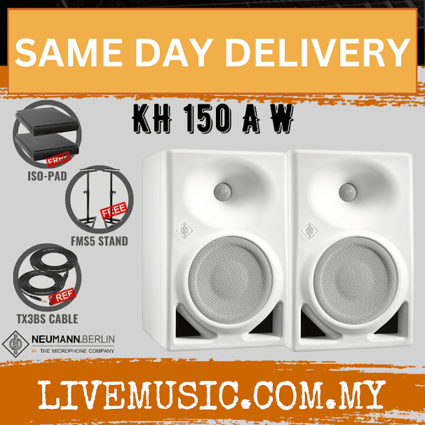 Neumann KH 150 6.5 Inch Powered Studio Speaker w/Monitor Stand And Isolation Pad (White) - Pair ( KH150 )