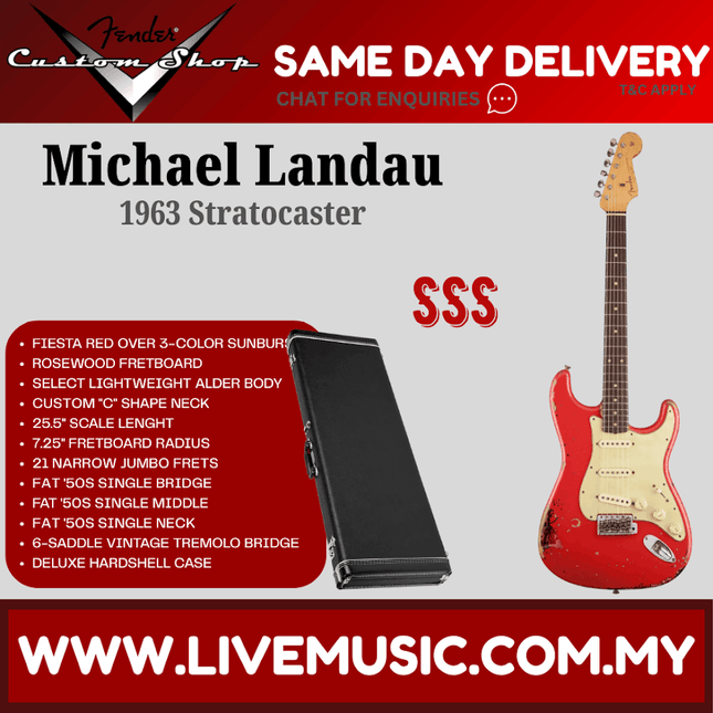 Fender Custom Shop Michael Landau 1963 Stratocaster Guitar, Fiesta Red Over 3-Color Sunburst