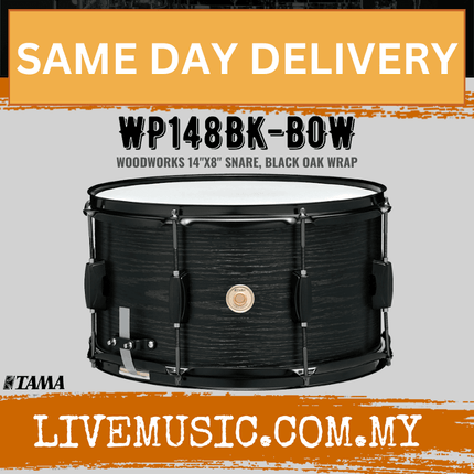 TAMA WP148BK-BOW 8 x 14 inch Woodworks Snare Drum - Black Oak Wrap ( WP148BK )
