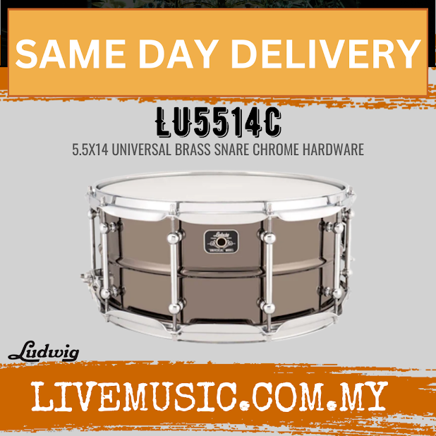 Ludwig LU5514C 5.5x14inch Universal Brass Snare, Black Nickel Plated Shell, Chrome Hardware