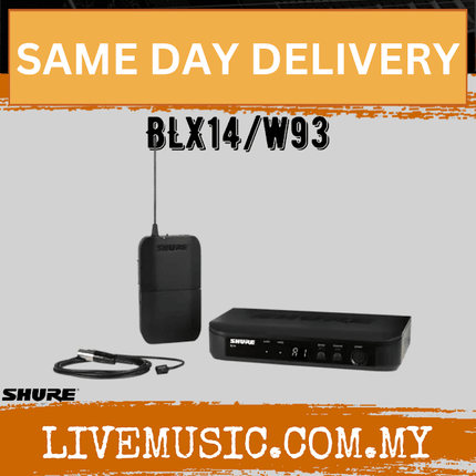 Shure BLX14/W93 Lavalier Wireless Microphone System, BLX4 Receiver, BLX1 Bodypack Transmitter & WL93 Lavalier Microphone ( BLX14-W93 / BLX14W93 )