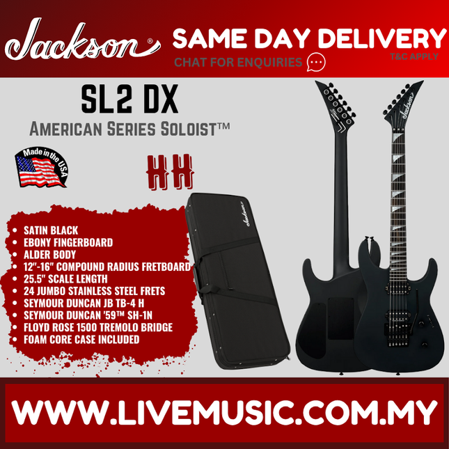 Jackson American Series Soloist SL2 DX Electric Guitar, Ebony FB, Satin Black