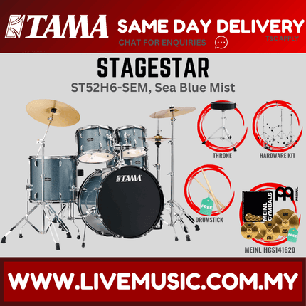 Tama Stagestar ST52H6 5-piece Drum Set With Drumsticks and Throne With Meinl HCS141620 Cymbals Set
