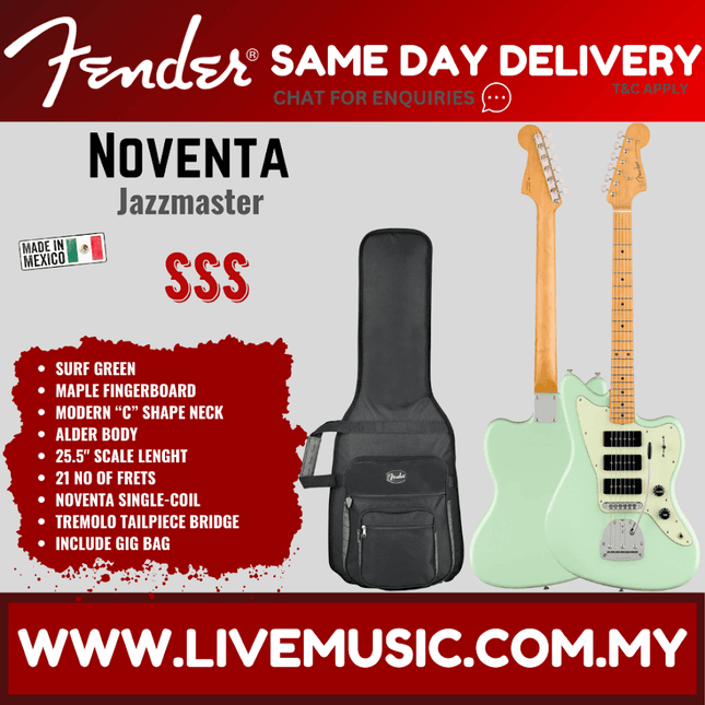 Fender Noventa Jazzmaster Electric Guitar, Maple Fretboard - Surf Green