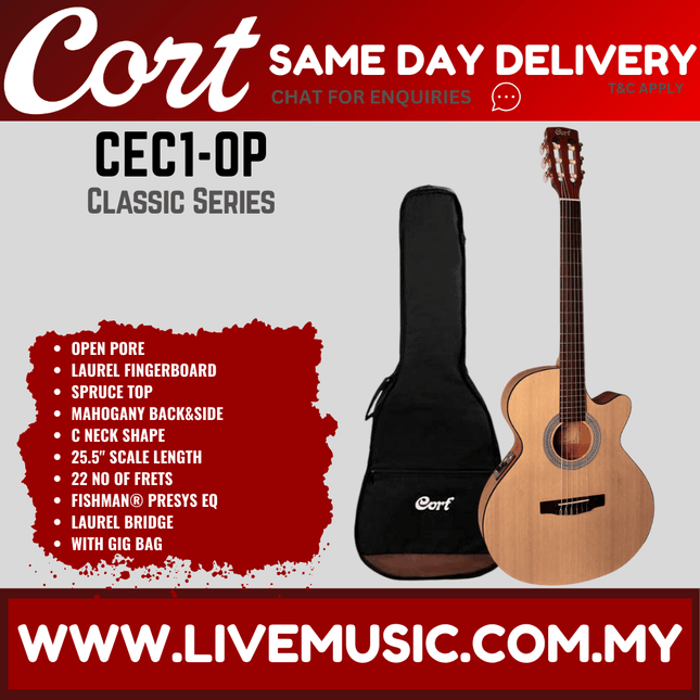 Cort CEC1 Classical Guitar with Gig Bag - Open Pore (CEC 1/CEC-1)