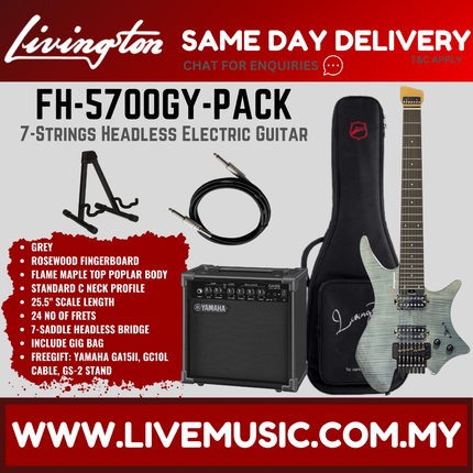 Livingston FH-5700 7-String Headless Electric Guitar w/GA15II Amplifier, RW Fretboard - ( FH5700 FH 5700 )