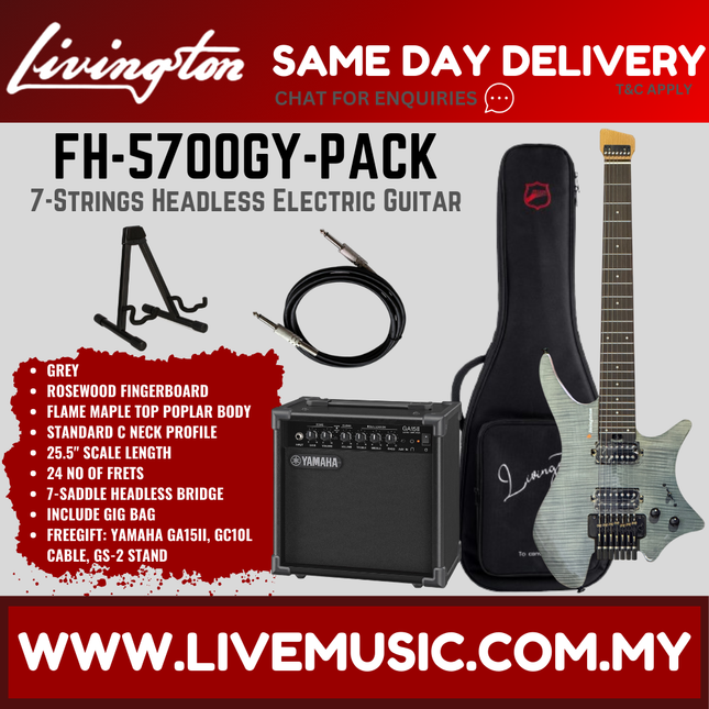 Livingston FH-5700 7-String Headless Electric Guitar w/GA15II Amplifier, RW Fretboard - ( FH5700 FH 5700 )
