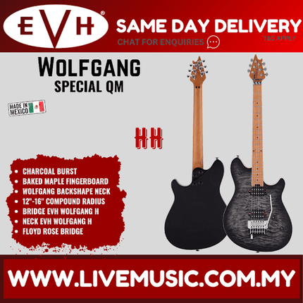 EVH Wolfgang Special QM Electric Guitar, Baked Maple FB, Charcoal Burst