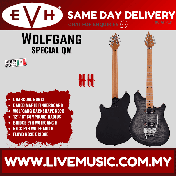 EVH Wolfgang Special QM Electric Guitar, Baked Maple FB, Charcoal Burst