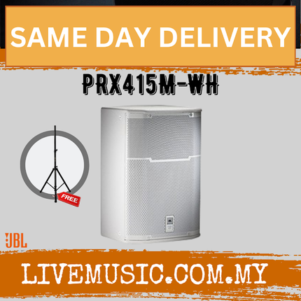 JBL PRX415M 1200W 15 inch Passive Speaker With Speaker Stand - White - Each / Pair ( PRX-415M / PRX 415M )