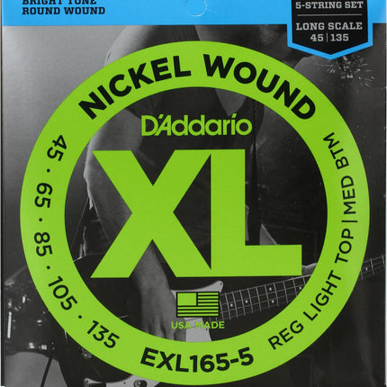 D'Addario EXL165-5 Regular Light Top/ Medium Bottom Nickel Wound 5-string Long Scale Bass - (.045-.135)(DAddario)