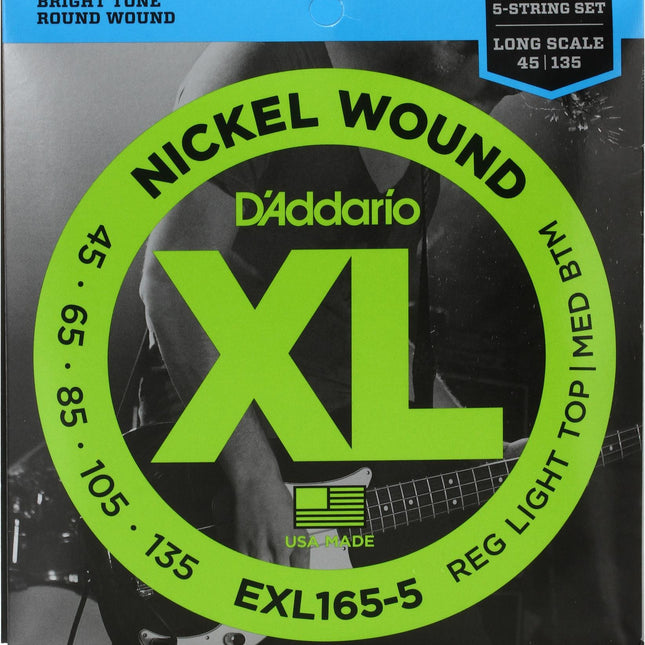 D'Addario EXL165-5 Regular Light Top/ Medium Bottom Nickel Wound 5-string Long Scale Bass - (.045-.135)(DAddario)