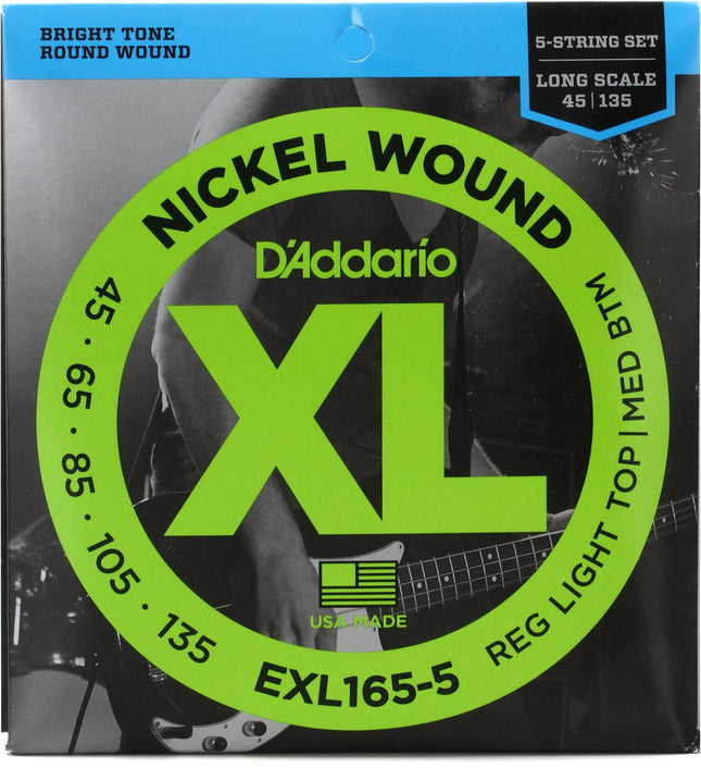 D'Addario EXL165-5 Regular Light Top/ Medium Bottom Nickel Wound 5-string Long Scale Bass - (.045-.135)(DAddario)