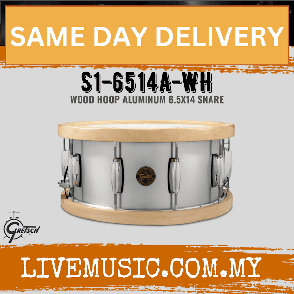Gretsch S1-6514A-WH 6.5x14inch Wood Hoop Aluminium Snare Drum