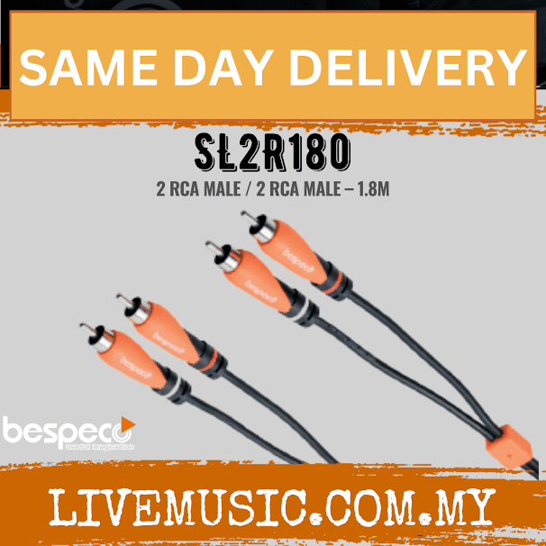 Bespeco SL2R180 Silos Series Dual RCA to Dual RCA Stereo Interconnect Cable 1.8M ( SL2R180 )