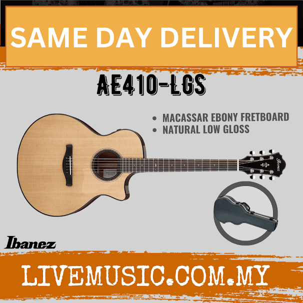Ibanez AE410-LGS Electro-Acoustic Guitar, Natural Low Gloss ( AE410LGS / AE410 LGS )