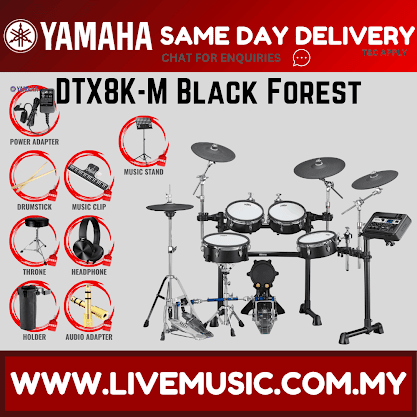 Yamaha DTX8K-M Electronic Drum Set With Laney AH40 And Drum Throne - Black Forest ( DTX8 / DTX8K / DTX8KM )