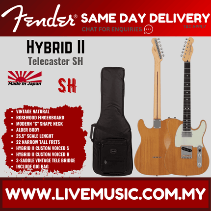 Fender Japan Hybrid II Telecaster SH Electric Guitar, RW FB