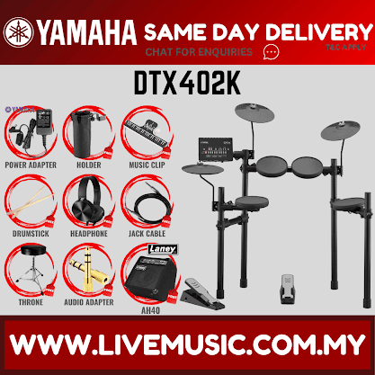 Yamaha DTX402K 5-Piece Electronic Drum Set with Amplifier Drumsticks and Throne ( DTX-402K )