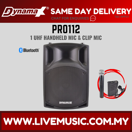 Dynamax PRO112 12" Bluetooth Portable PA System w/1 Handheld &Clip Mic ( PRO-112 / PRO 112 )