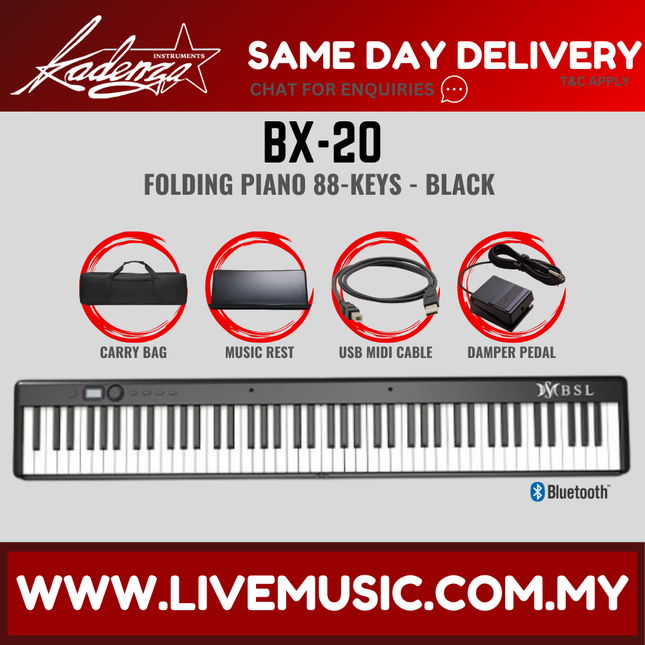 BSL BX-20 88 Keys Folding Piano Semi Weighted Keyboard With Bluetooth - Black ( BX 20 / BX20 )