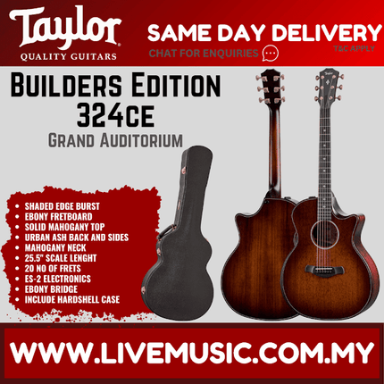 Taylor Builders Edition 324ce V-Class Grand Auditorium Acoustic Guitar w/Case