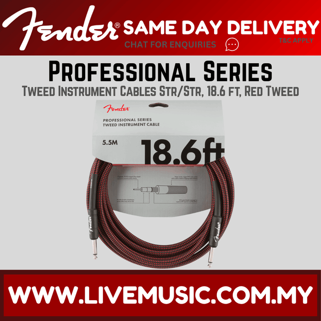 Fender Professional Series Instrument Cable, 18.6ft - Red Tweed