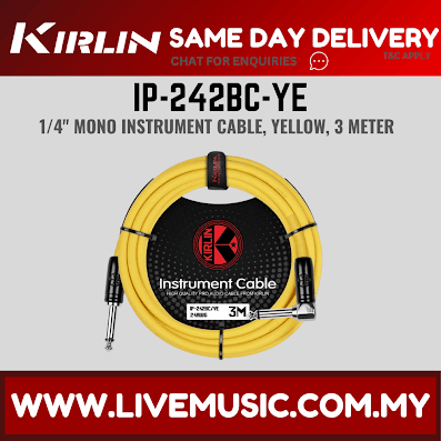 Kirlin Cable IP-242BC 3/6/10 Meter Mono Right Angle L Instrument Cable For Electric Acoustic Bass Guitar Speaker Amp Keyboard Drum Amplifier (IP 242BC/IP242BC)