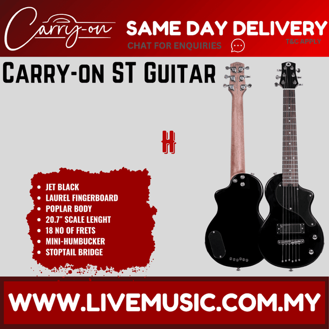 Blackstar Carry-On ST Travel Size Electric Guitar - Jet Black ( Carry On / CarryOn ST )