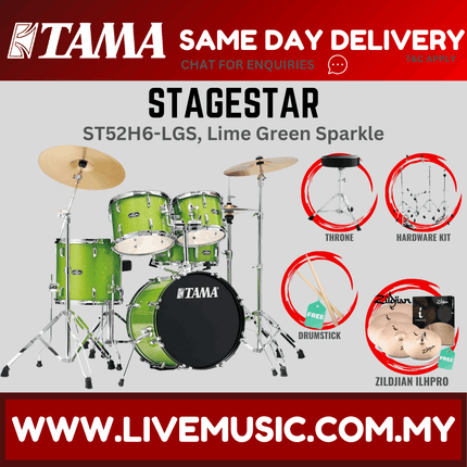 Tama Stagestar ST52H6 5-piece Drum Set With Drumsticks and Throne With Zildjian ILHPRO Cymbals Set