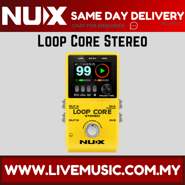 NUX Loop Core Stereo Electric Guitar Effect Pedal Looper Built In Rhythm Tracks And MIDI Control
