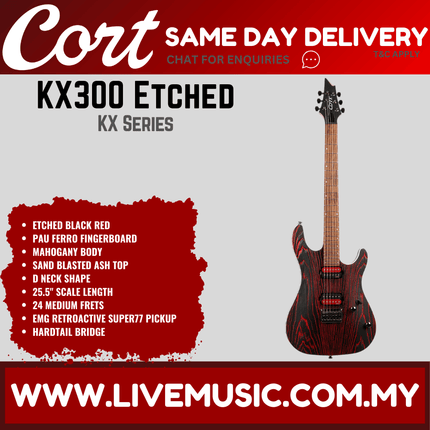 Cort KX300 Etched Electric Guitar Pau Ferro Fretboard with Bag - Etched Black Red (KX-300/KX 300)