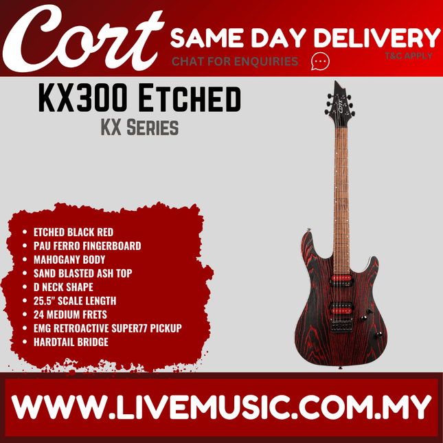 Cort KX300 Etched Electric Guitar Pau Ferro Fretboard with Bag - Etched Black Red (KX-300/KX 300)