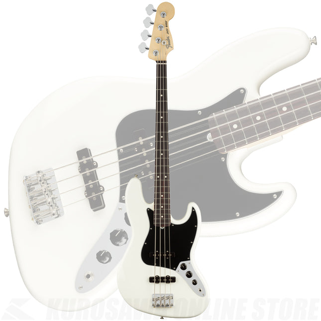 Arctic white 4-string jazz bass guitar with rosewood fretboard and headstock