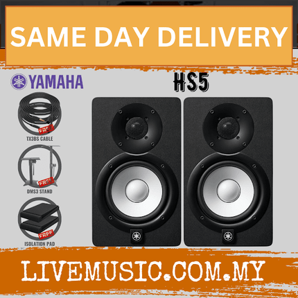 Yamaha HS5 Powered Studio Monitor With Studio Monitor Stands, Isolation Pads and Cables, Pair - Black ( HS-5 / HS 5 )