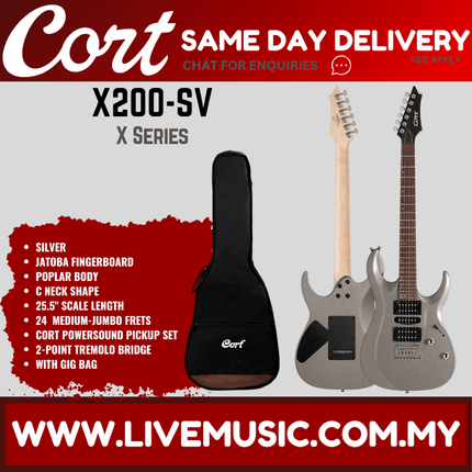 Cort X200 Electric Guitar w/ Gig Bag, Jatoba Fingerboard - Silver